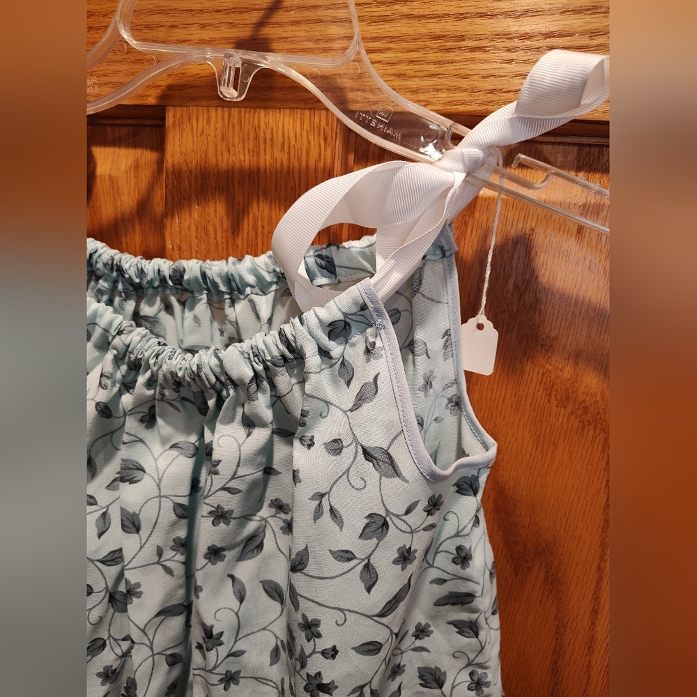 Handmade Toddler Floral Print Pillowcase Dress with Ribbon Straps And Ruffle - Picture 4 of 8